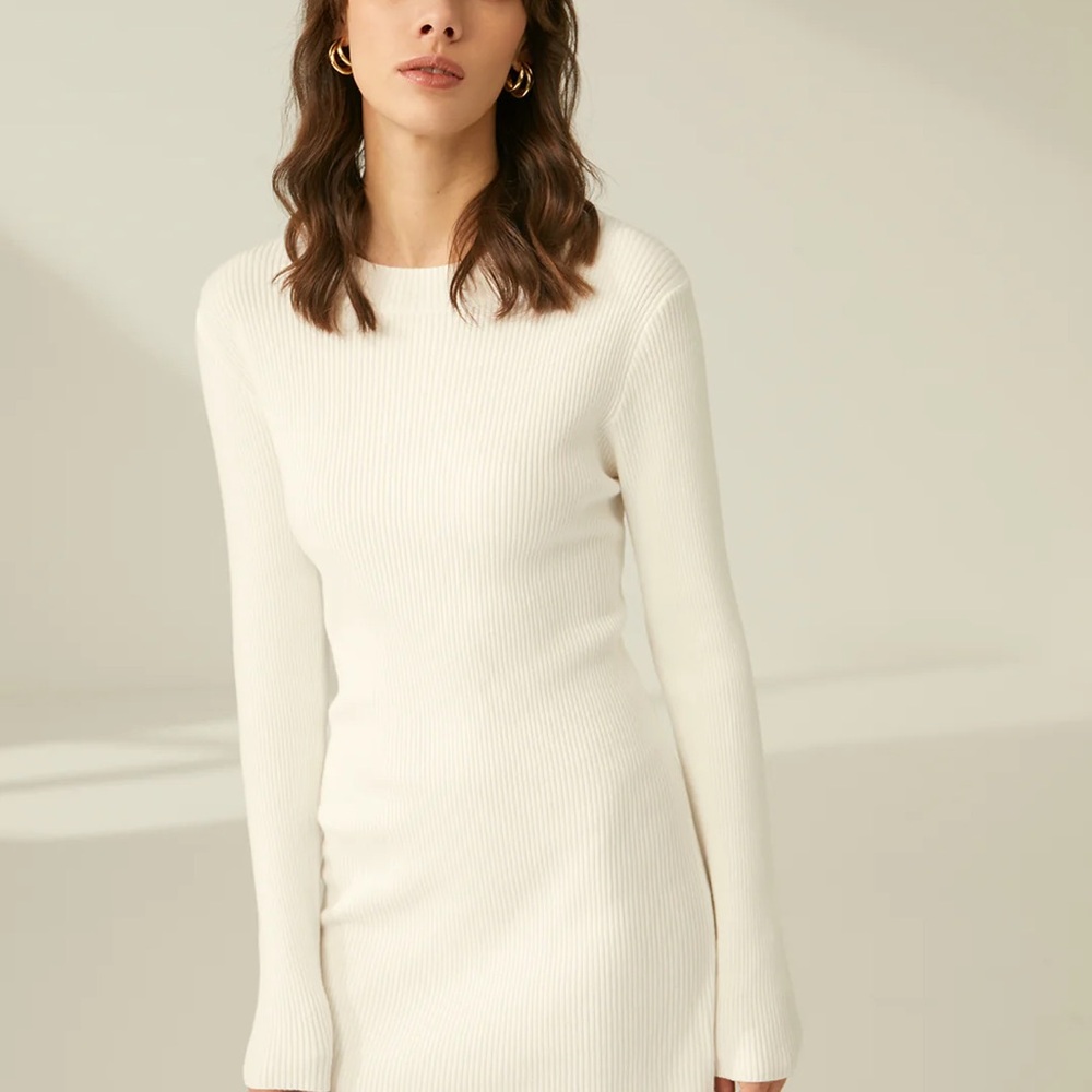 Commense Cream Long Sleeve Knit Dress